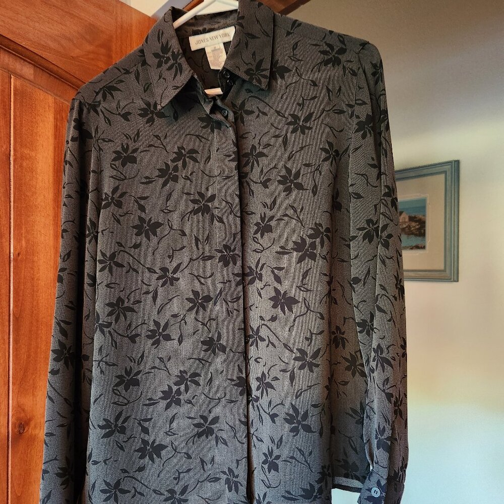 Grey/Black Floral Office Blouse